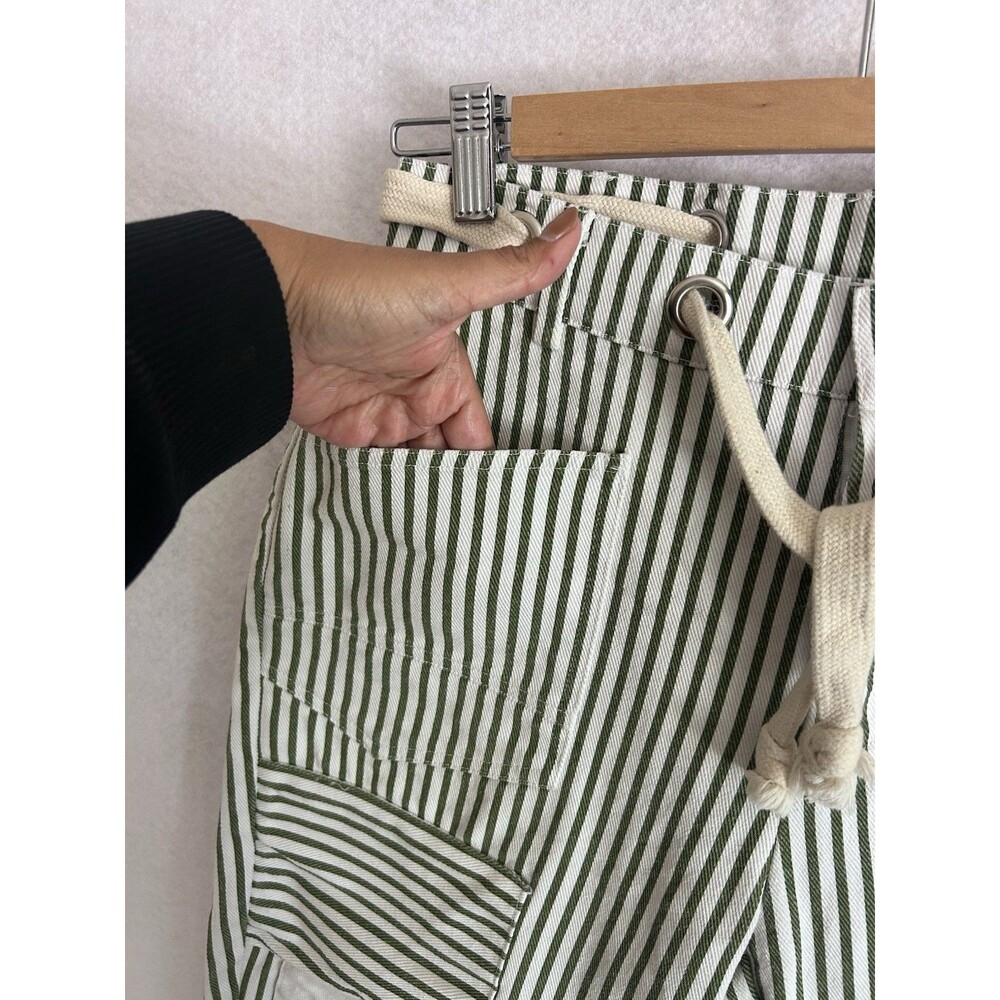 Striped Barrel Leg Jeans Women's Green White Denim Utility Cropped Small - Picture 5 of 14